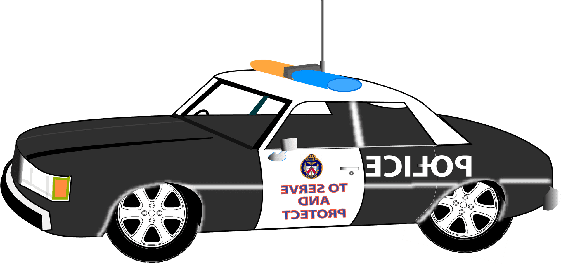 Blackand White Police Car Illustration.png PNG Image