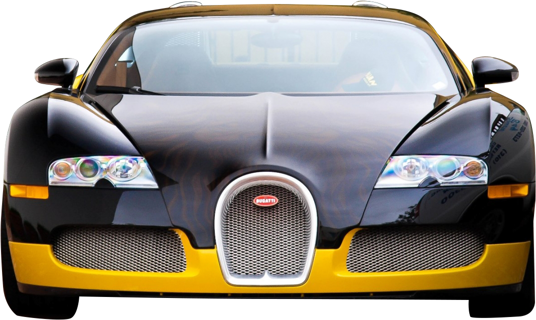 Blackand Yellow Bugatti Veyron Front View PNG Image