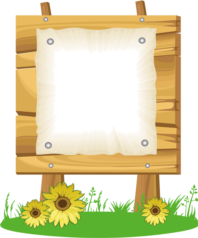 Blank Wooden Signwith Sunflowers PNG Image