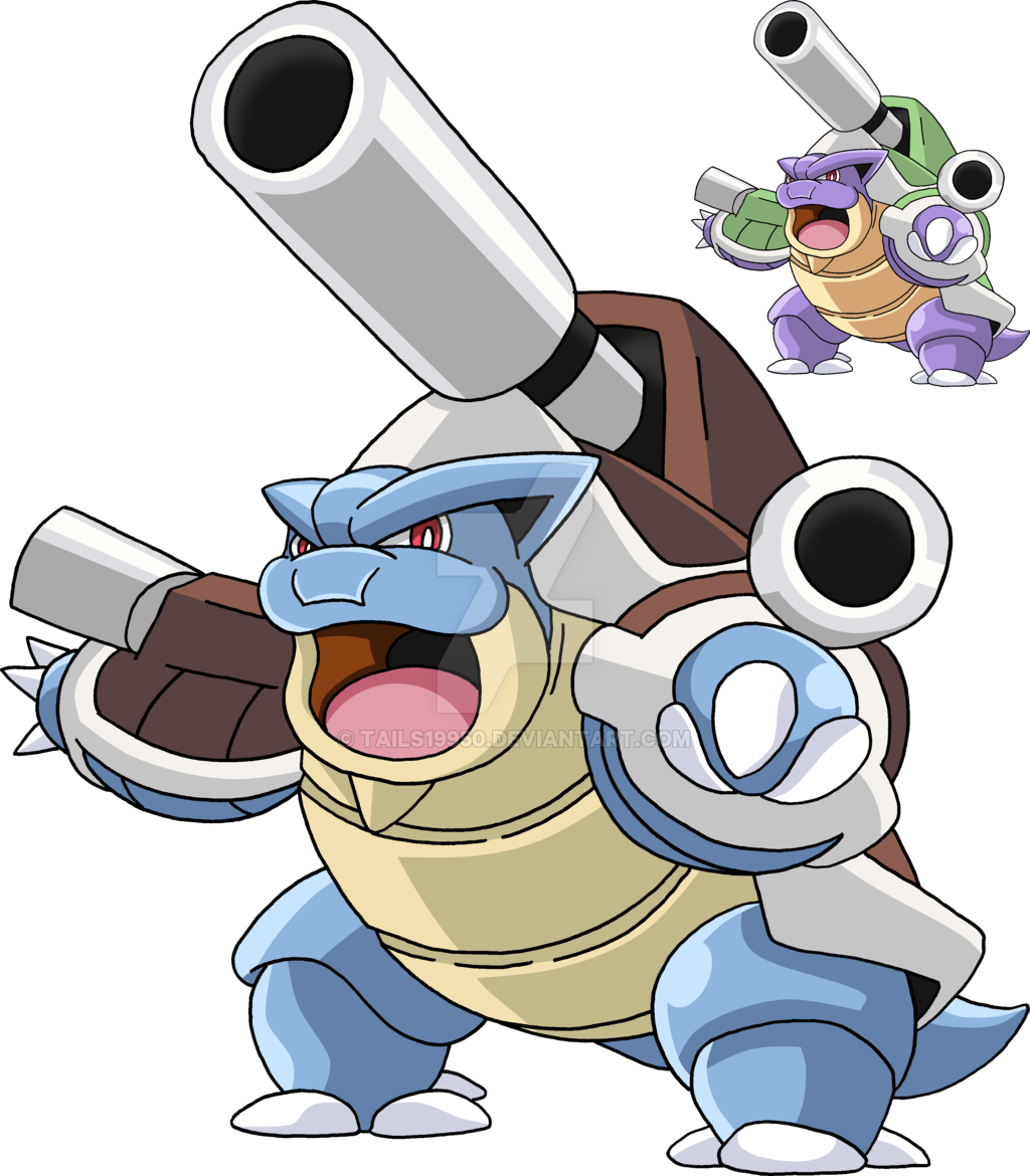 Blastoise_and_ Mega_ Blastoise_ Illustration PNG Image