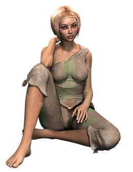 Blonde Animated Character Seated Pose PNG Image