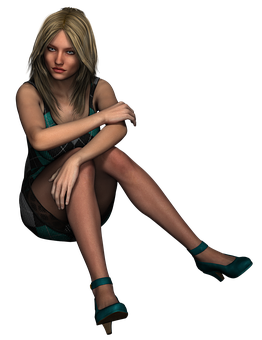 Blonde Animated Woman Sitting PNG Image