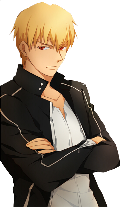 Blonde Anime Character Arms Crossed PNG Image