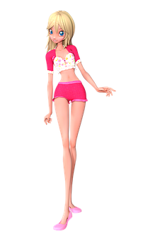 Blonde Anime Character Pink Outfit PNG Image