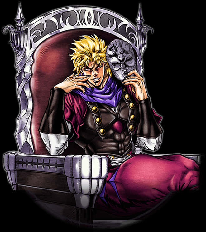 Blonde Anime Character Throne Pose PNG Image