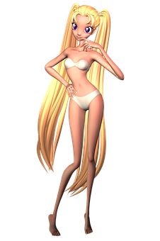 Blonde Anime Characterin White Bikini PNG Image