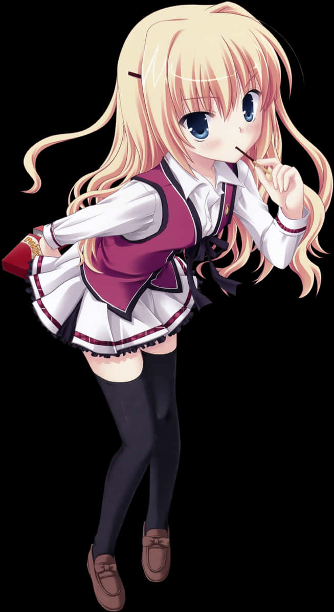 Blonde Anime Girl School Uniform PNG Image