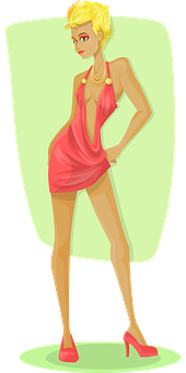 Blonde Cartoon Girlin Pink Dress PNG Image