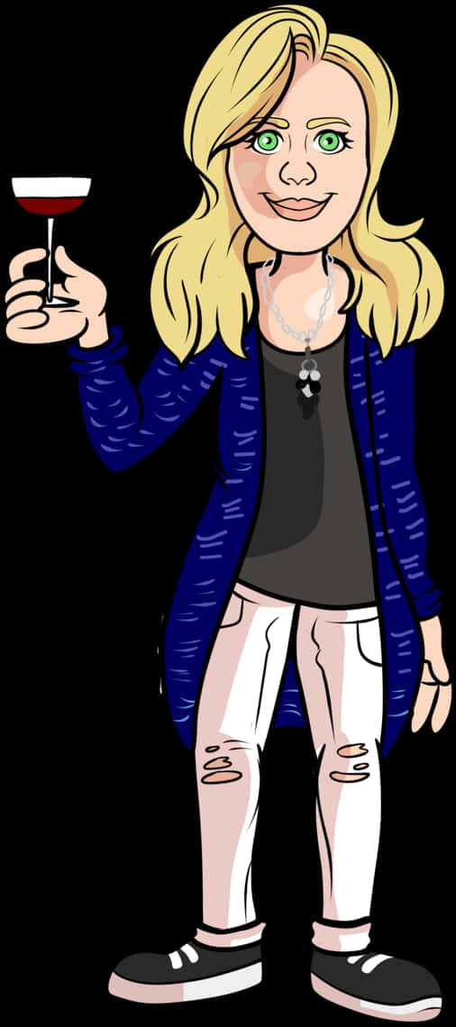 Blonde Cartoon Woman Holding Wine Glass PNG Image