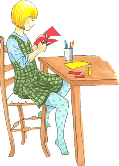 Blonde Child Crafting Activity PNG Image