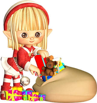 Blonde Elf Christmas Toys PNG Image