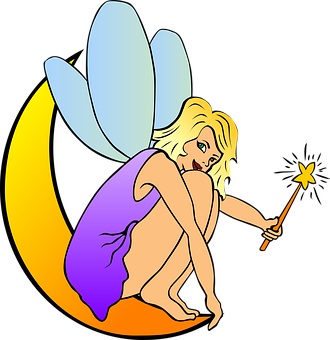 Blonde Fairy On Moon Clipart PNG Image