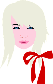 Blonde Girl Red Bow Vector Illustration PNG Image