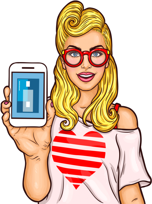 Blonde Girl Showing Smartphone Screen PNG Image