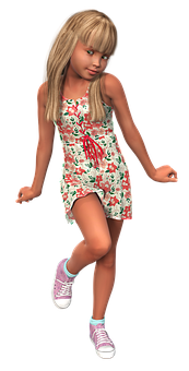 Blonde Girlin Floral Dress PNG Image