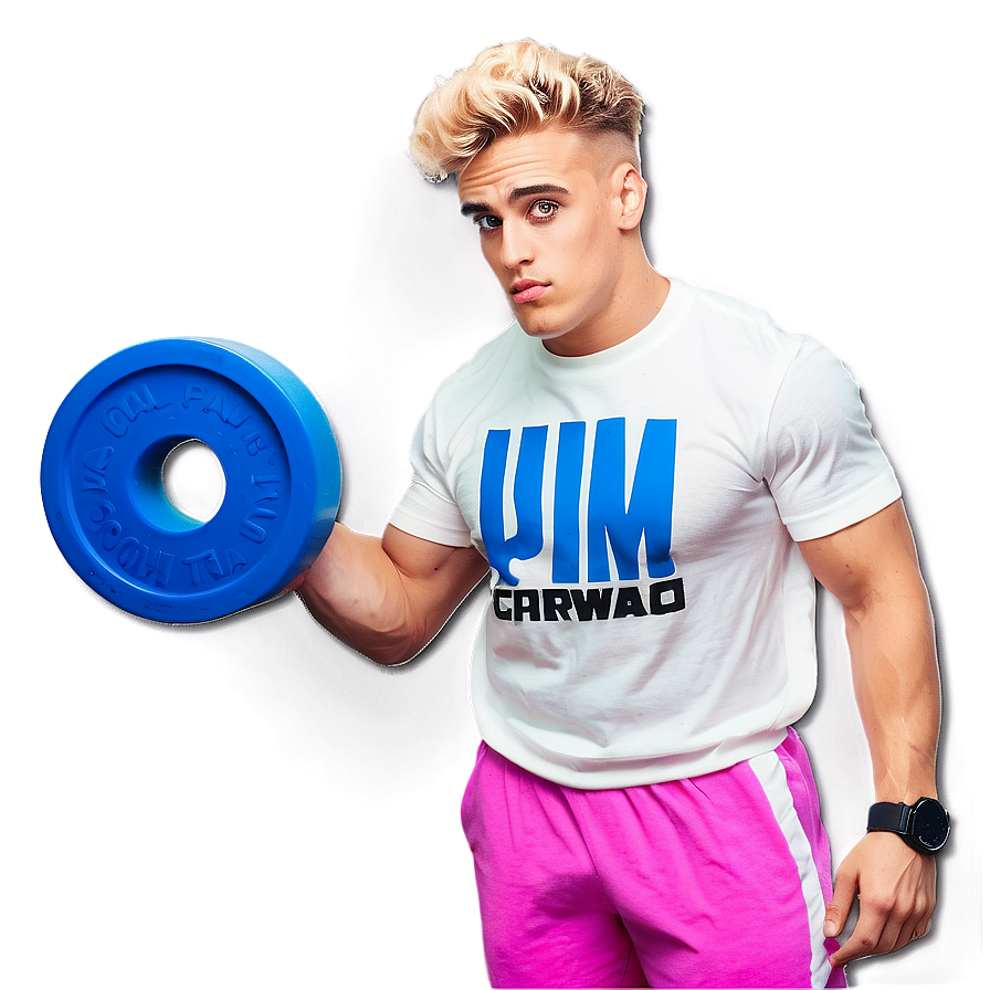 Blonde Man Holding Weight Disk PNG Image