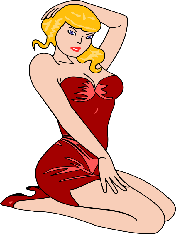 Blonde Pinup Red Dress Illustration PNG Image