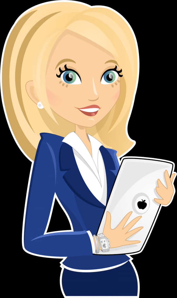 Blonde Teacher With Tablet Clipart PNG Image