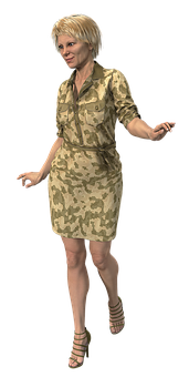 Blonde Woman Camouflage Dress PNG Image