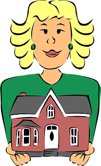 Blonde Woman Holding House Illustration PNG Image