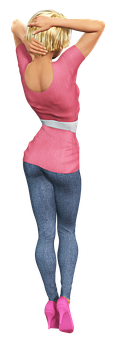 Blonde Woman In Pink And Denim PNG Image