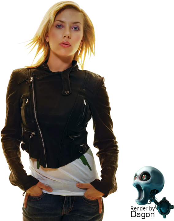 Blonde Woman Leather Jacket Render PNG Image