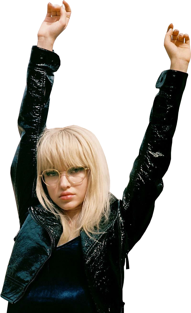 Blonde Woman Raising Arms Celebration PNG Image