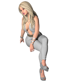 Blonde3 D Model Sitting Pose PNG Image