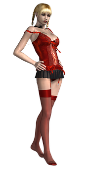 Blonde3 D Modelin Red Lingerie PNG Image