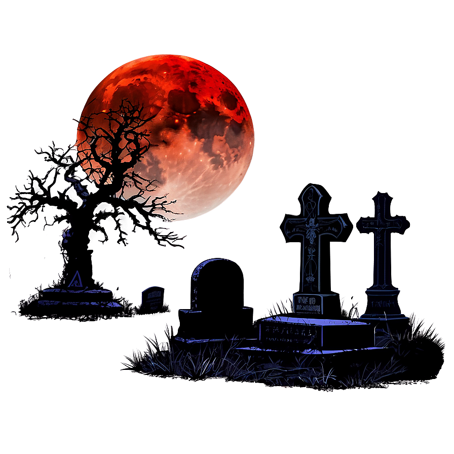 Blood Moon And Cemetery Png Crp PNG Image