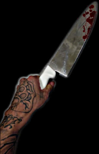 Bloodstained Knifein Tattooed Hand.jpg PNG Image