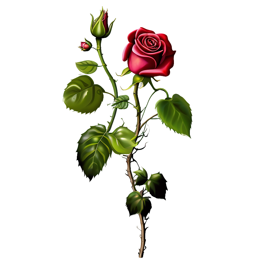 Blooming Red Rose Stem PNG Image