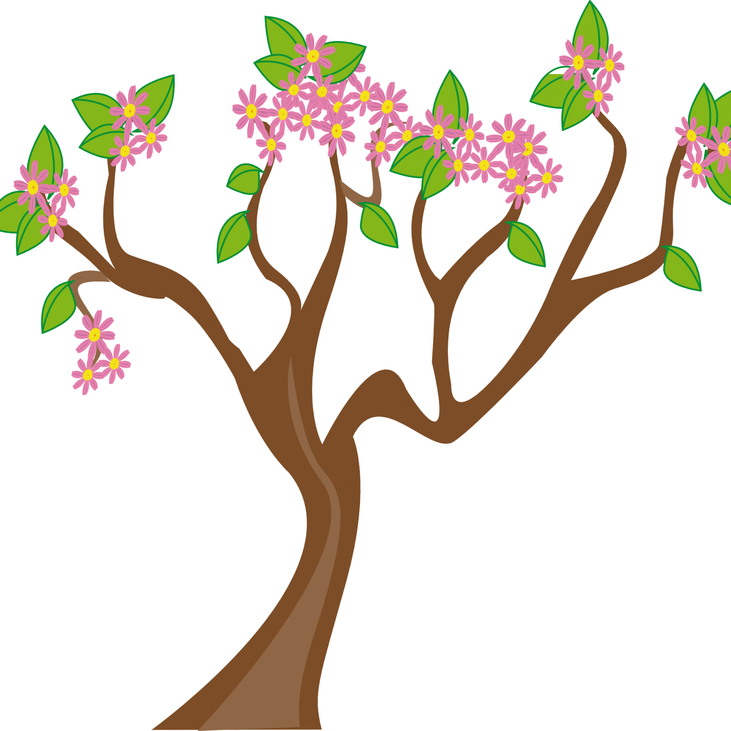 Blossoming Cartoon Treeon Blue Background PNG Image