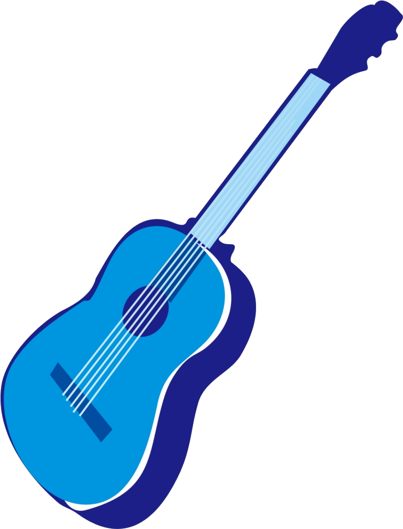 Blue Acoustic Guitar Illustration PNG Image