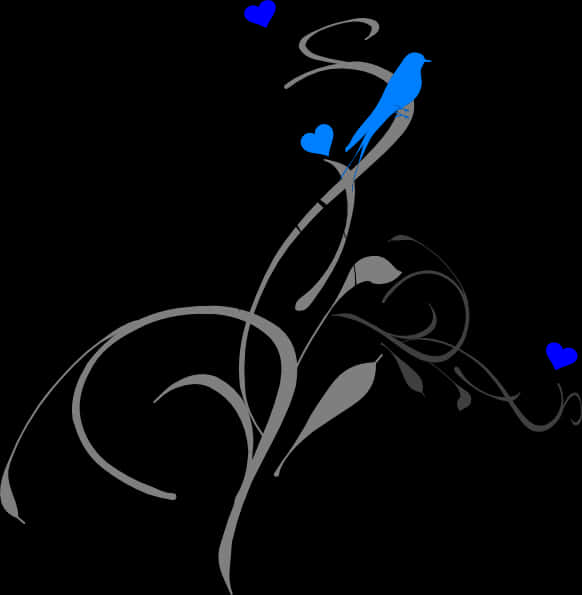 Blue Birdon Floral Vine Graphic PNG Image