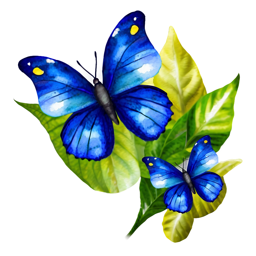 Blue Butterflies Watercolor Png 06132024 PNG Image