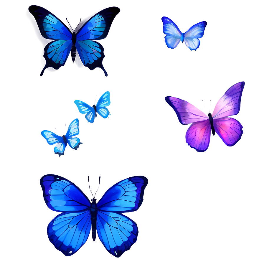 Blue Butterflies Watercolor Png Pdn PNG Image