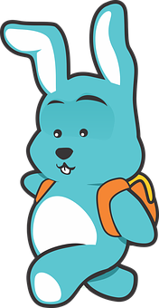 Blue Cartoon Bunnywith Backpack PNG Image