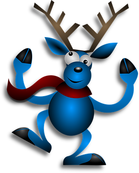 Blue Cartoon Reindeer Black Background PNG Image