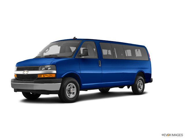 Blue Chevrolet Passenger Van Side View PNG Image