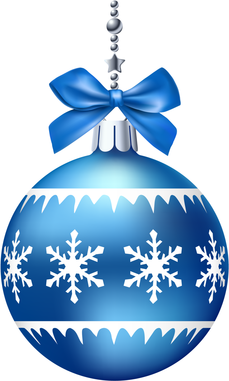 Blue Christmas Ballwith Snowflakesand Ribbon PNG Image