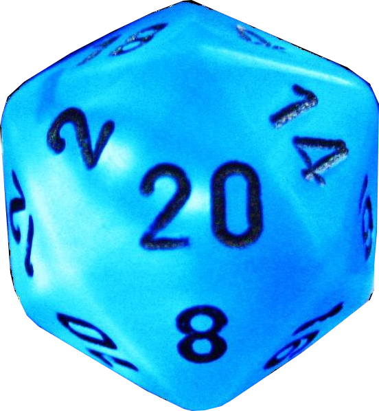 Blue D20 Dice Rolling Critical Hit PNG Image