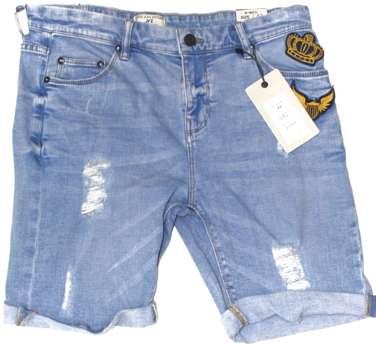 Blue Denim Bermuda Shorts With Tags PNG Image