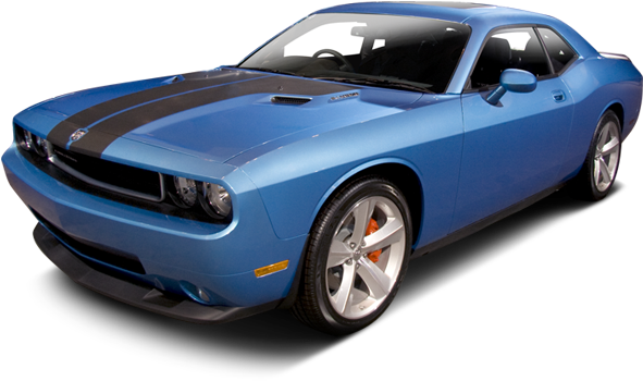 Blue Dodge Challenger Striped Side View PNG Image