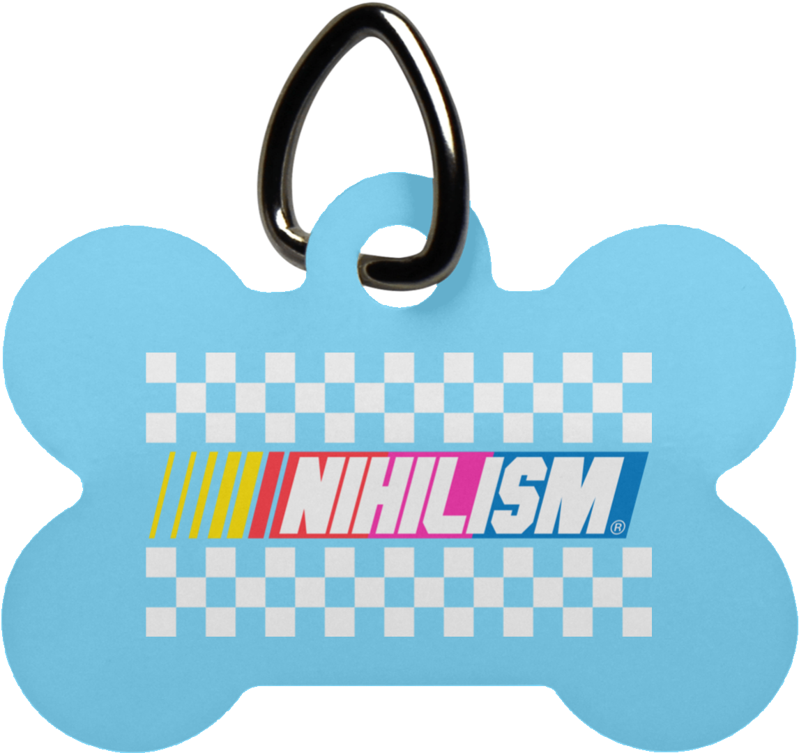 Blue Dog Bone Keychainwith Nihilism Text PNG Image