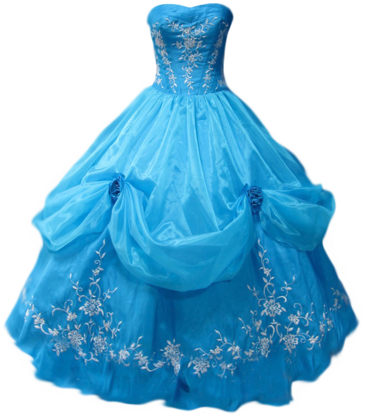 Blue Embroidered Ball Gown Dress PNG Image