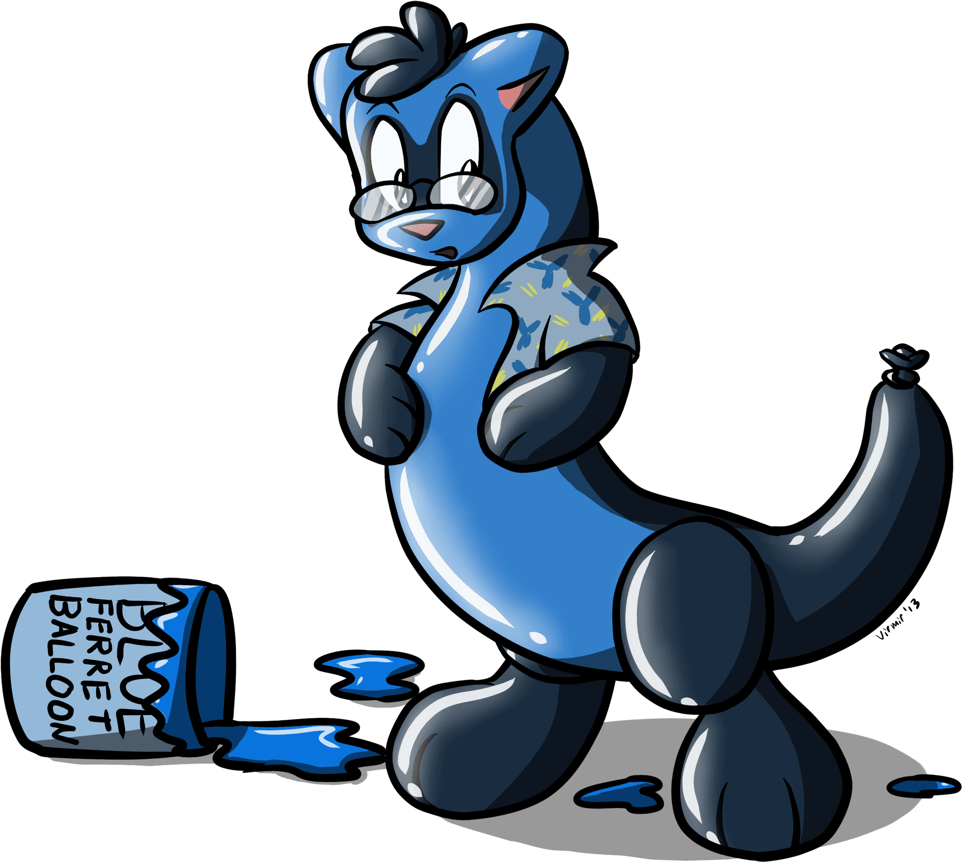 Blue Ferret Balloon Spill Illustration PNG Image