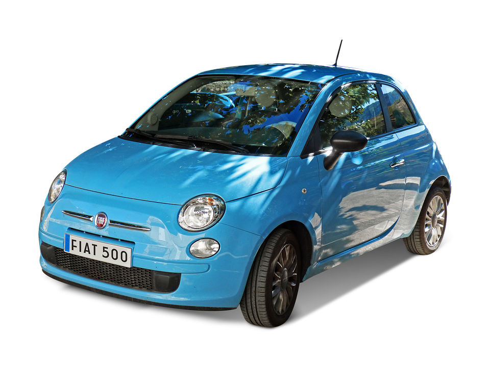 Blue Fiat500 Side View PNG Image