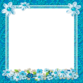 Blue Floral Decorative Frame PNG Image