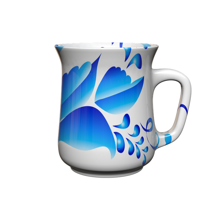 Blue Floral Design Ceramic Mug PNG Image